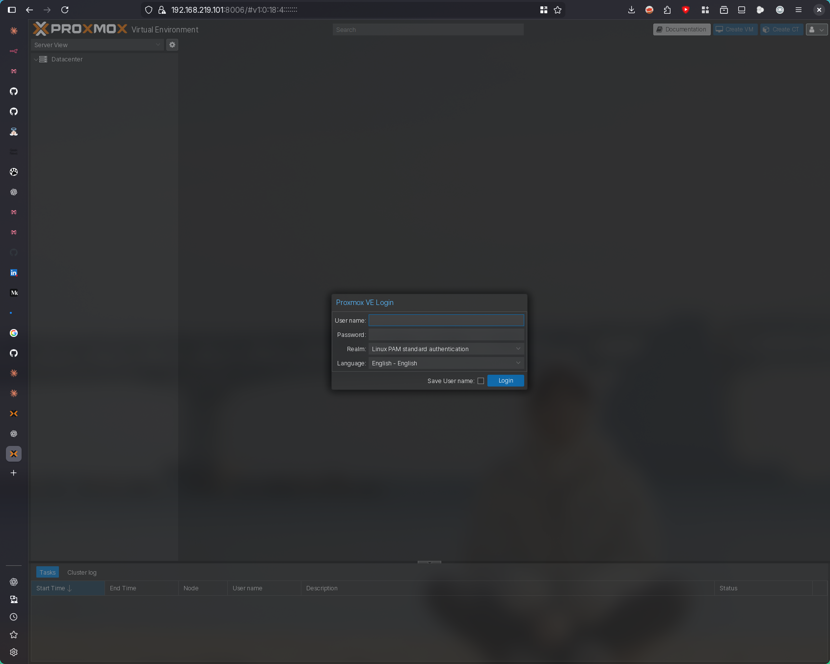 proxmox 기본 화면