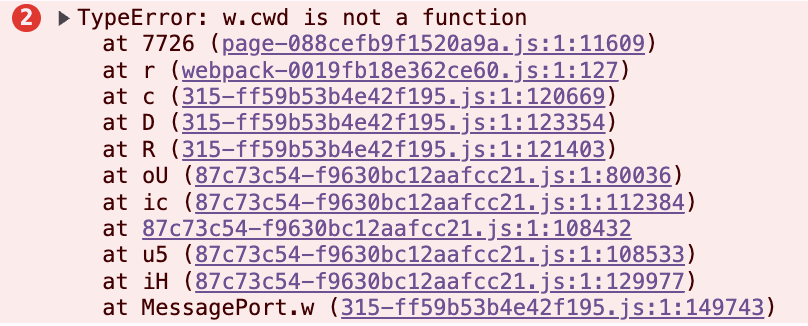 에러 화면, w.cwd is not defined