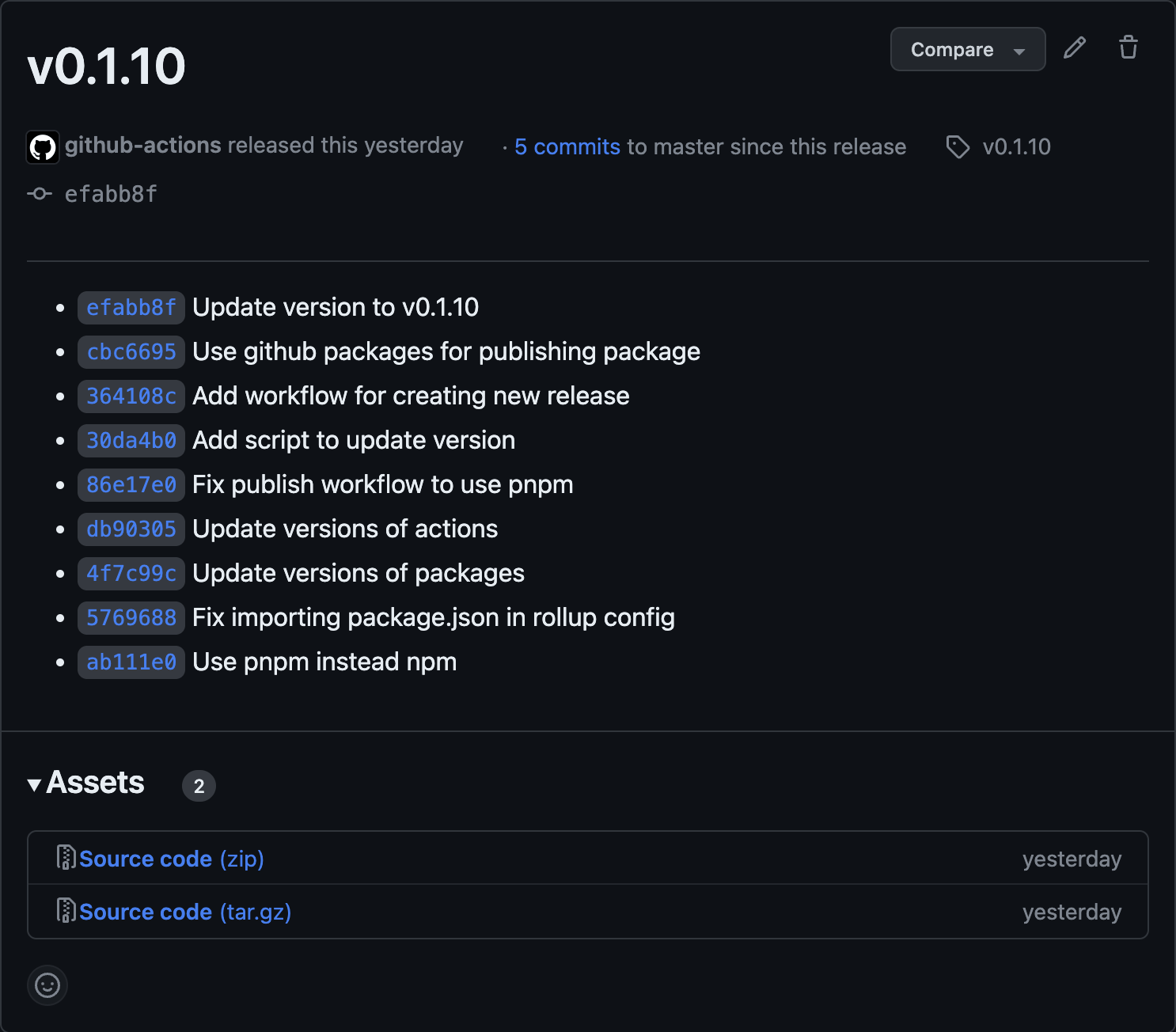 GitHub release 결과