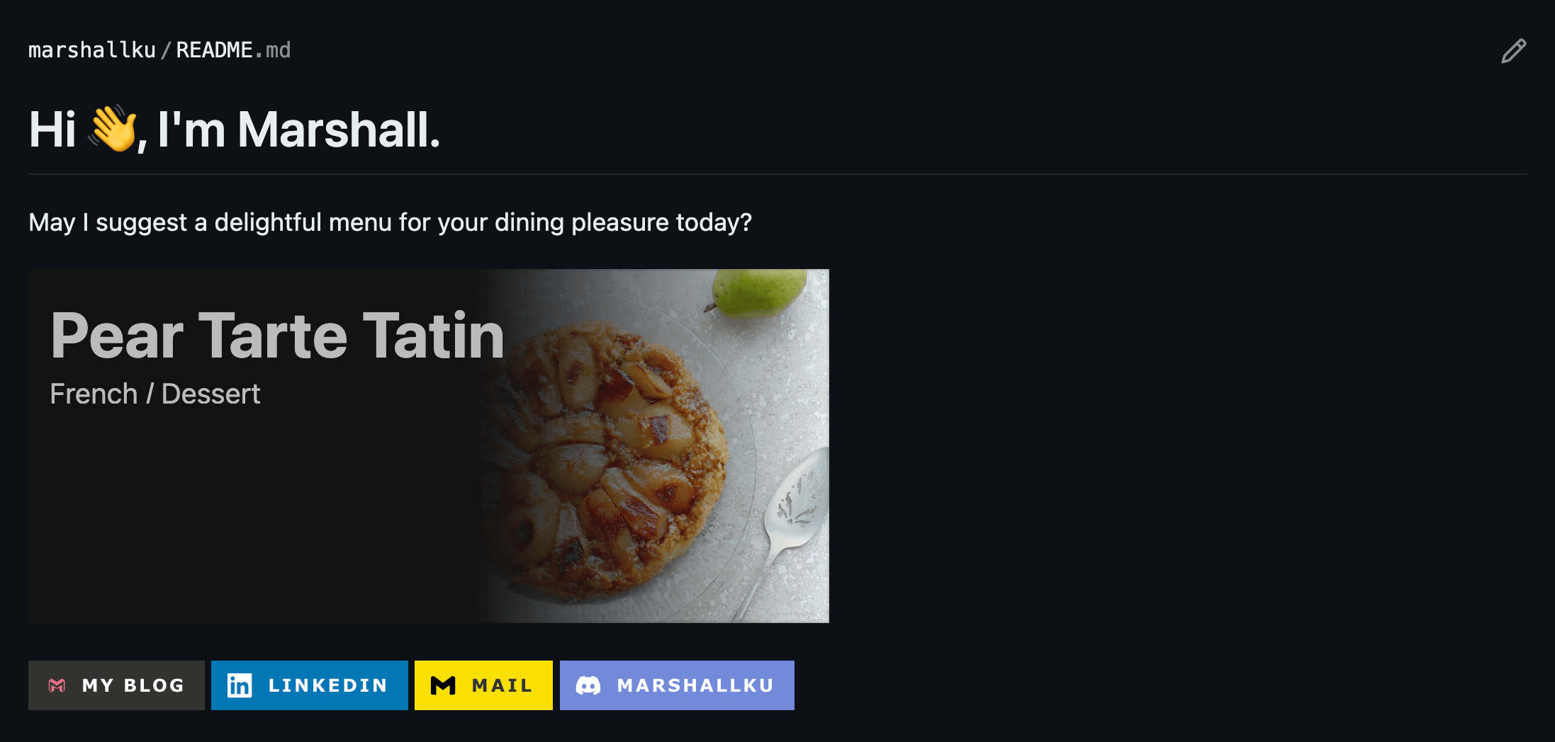 Github 프로필에 메뉴 추천 이미지가 추가된 모습