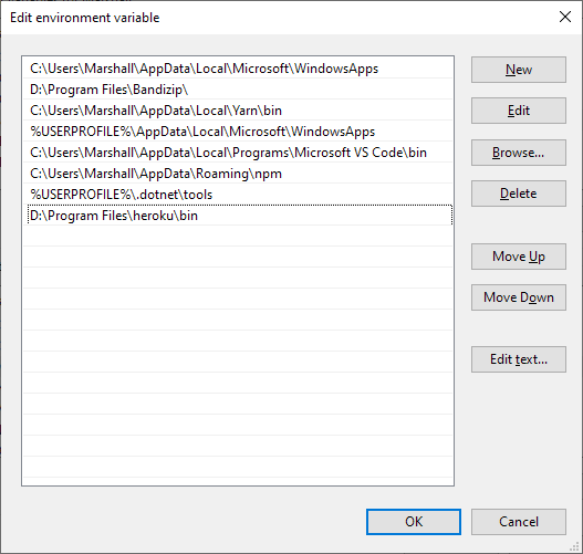 환경 변수 편집